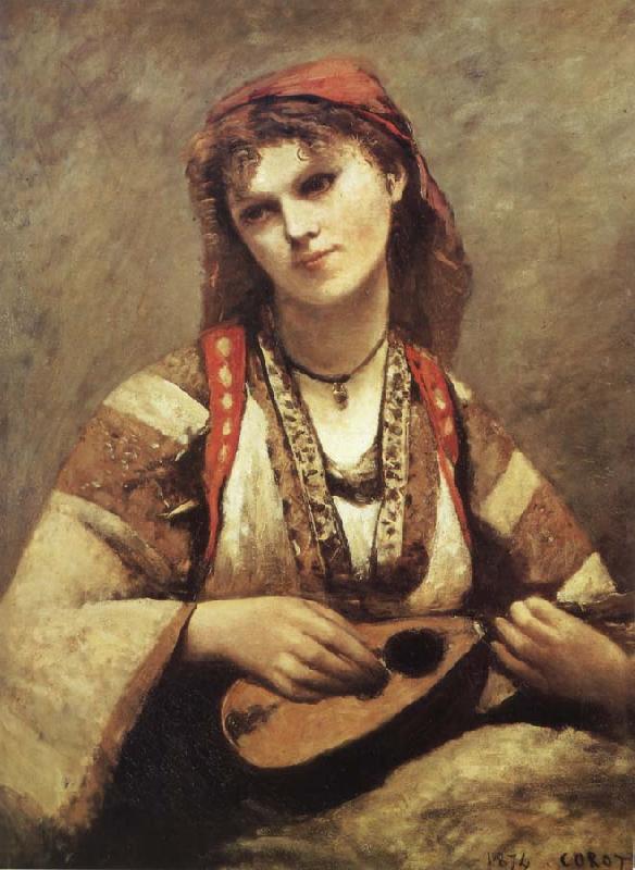 Corot Camille Christine Nilson or Bohemia with Mandolin oil painting picture